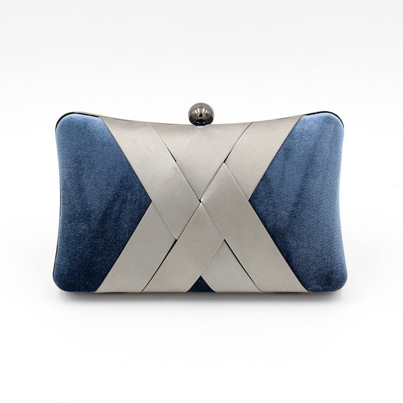 Criss Cross Satin Women Evening Bags Velvet Blue Color Party Small Day Clutch Handbags Pillow Design Holder-0
