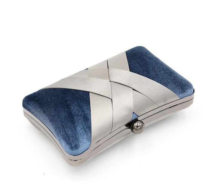 Criss Cross Satin Women Evening Bags Velvet Blue Color Party Small Day Clutch Handbags Pillow Design Holder-3