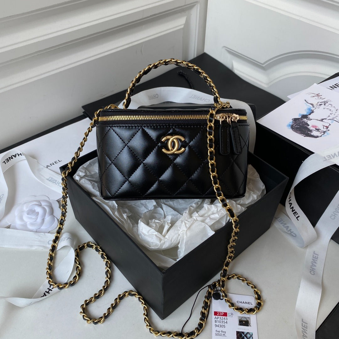 Chanel Vanity Bag Quilted Black Leather