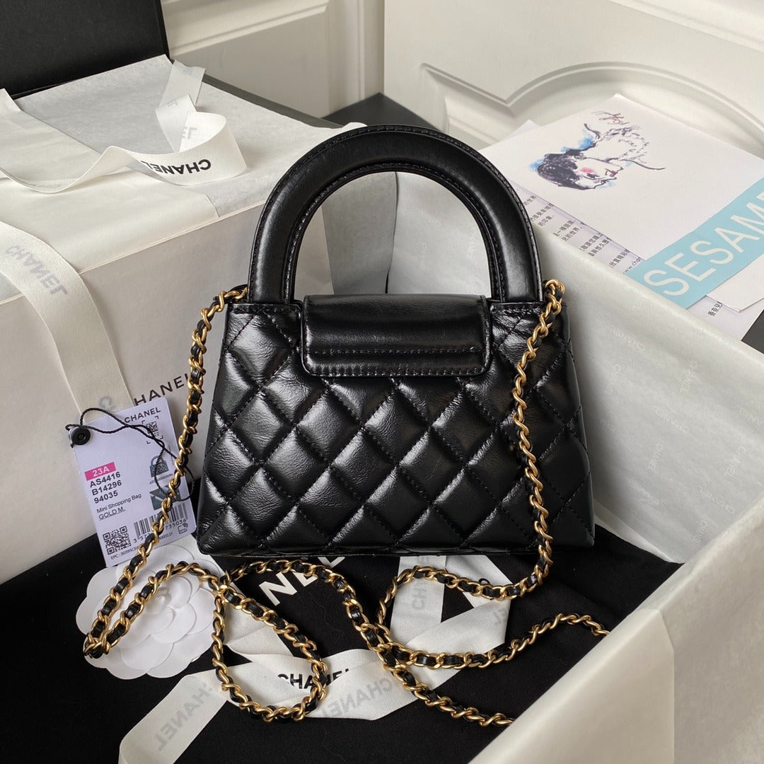 Chanel Kelly Mini Shopping Bag Black and Gold