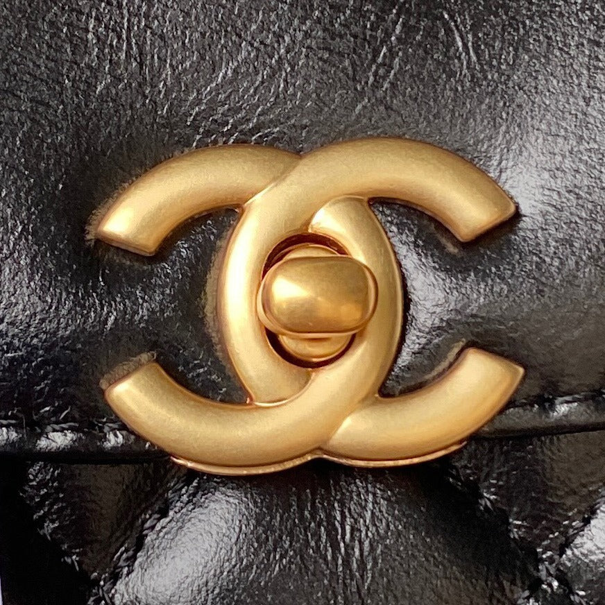 Chanel Kelly Mini Shopping Bag Black and Gold