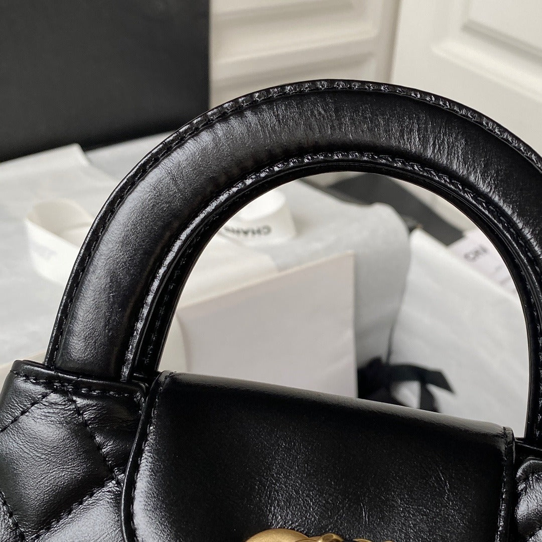 Chanel Kelly Mini Shopping Bag Black and Gold