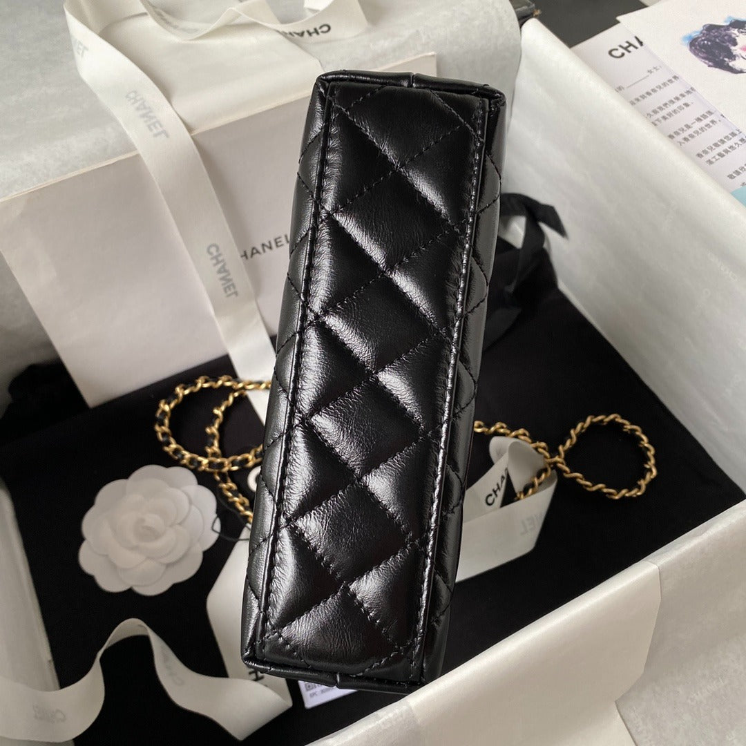Chanel Kelly Mini Shopping Bag Black and Gold