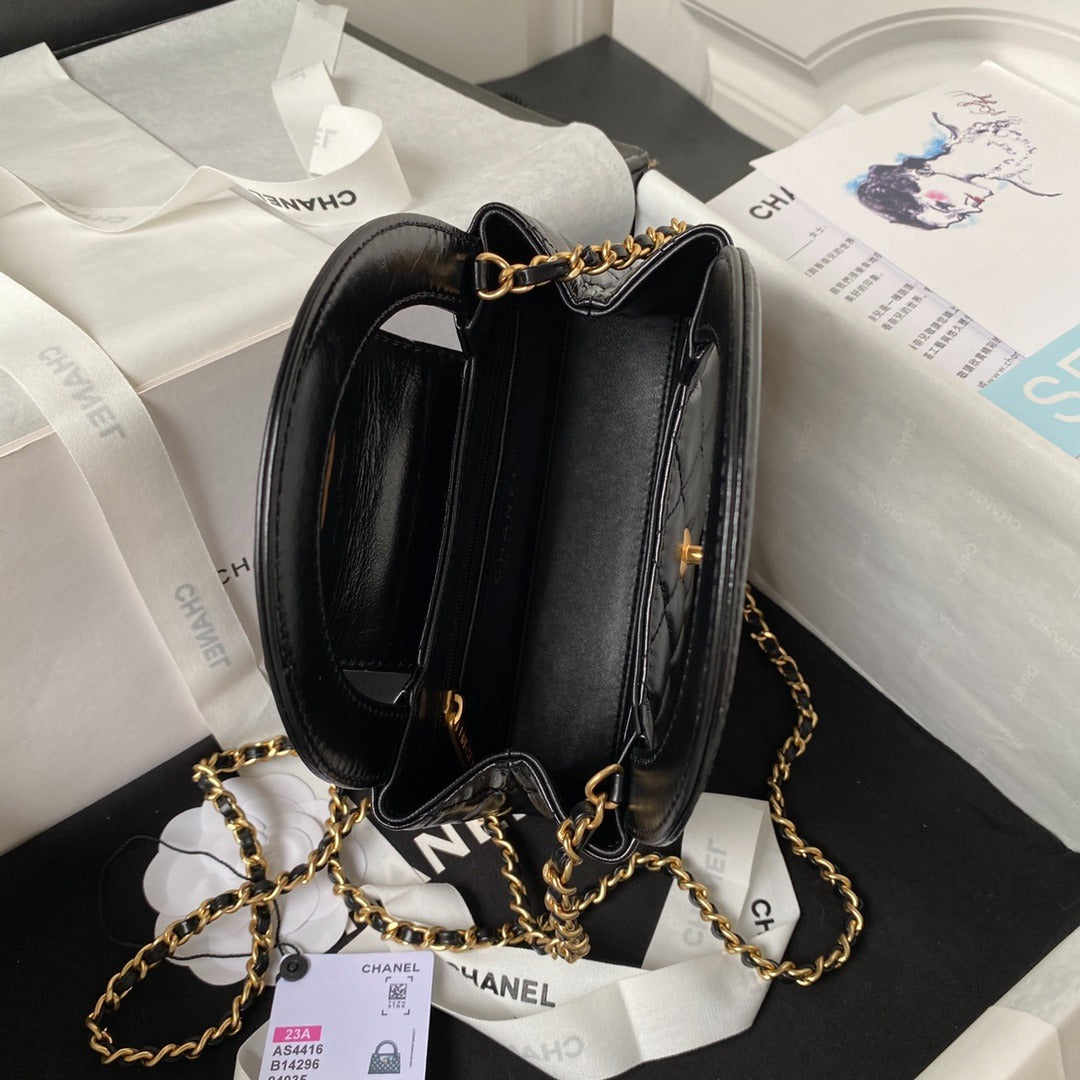 Chanel Kelly Mini Shopping Bag Black and Gold