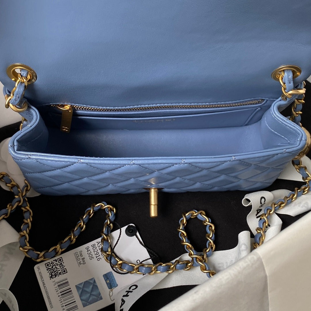 Chanel Flap Bag Blue Leather