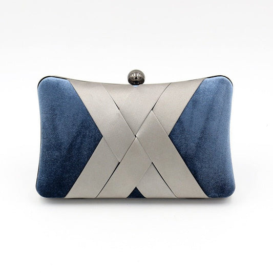 Criss Cross Satin Women Evening Bags Velvet Blue Color Party Small Day Clutch Handbags Pillow Design Holder-0
